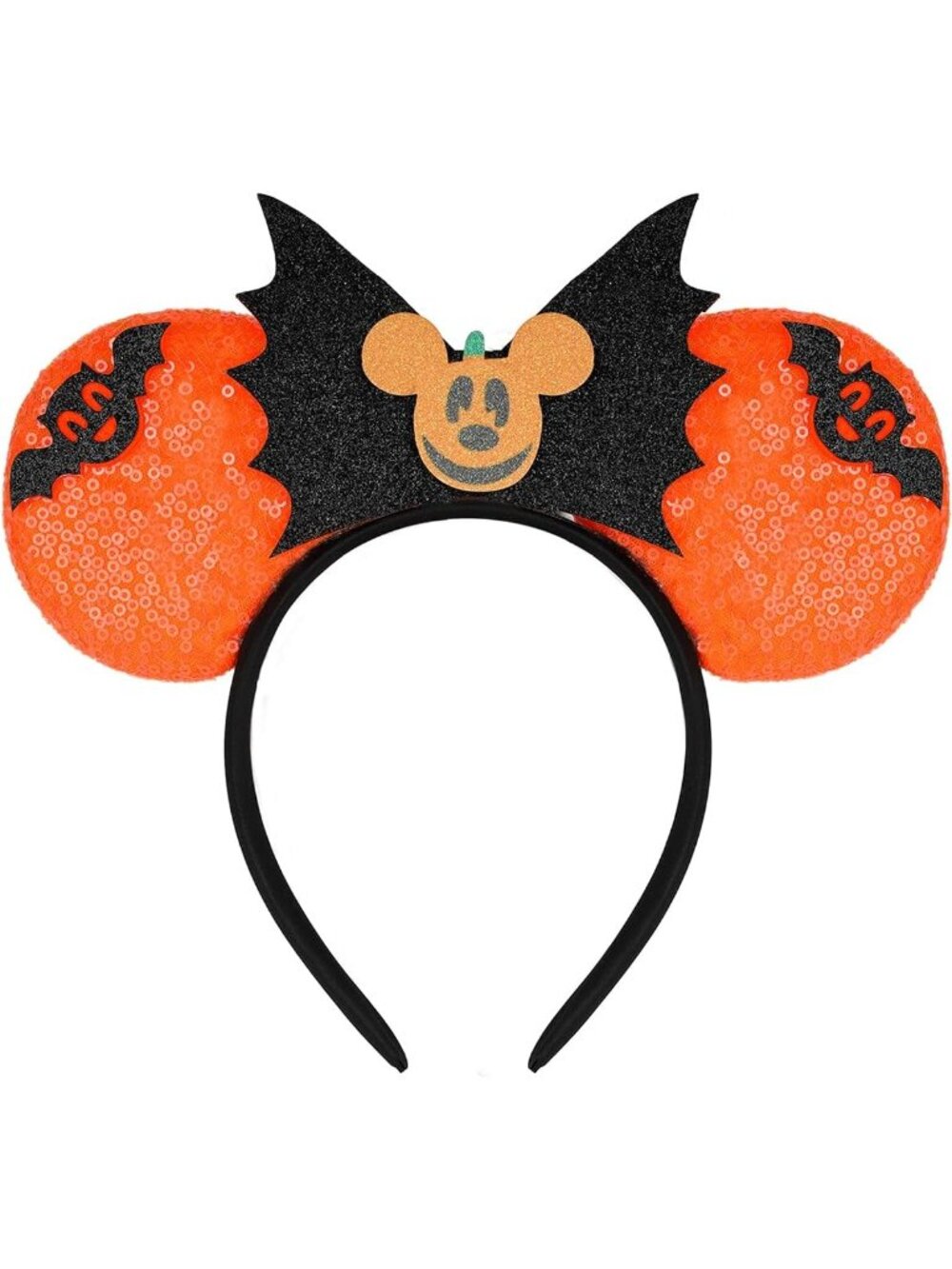 Women orange black Sequin Handmade Mickey Mouse Headband 2 Pieces
